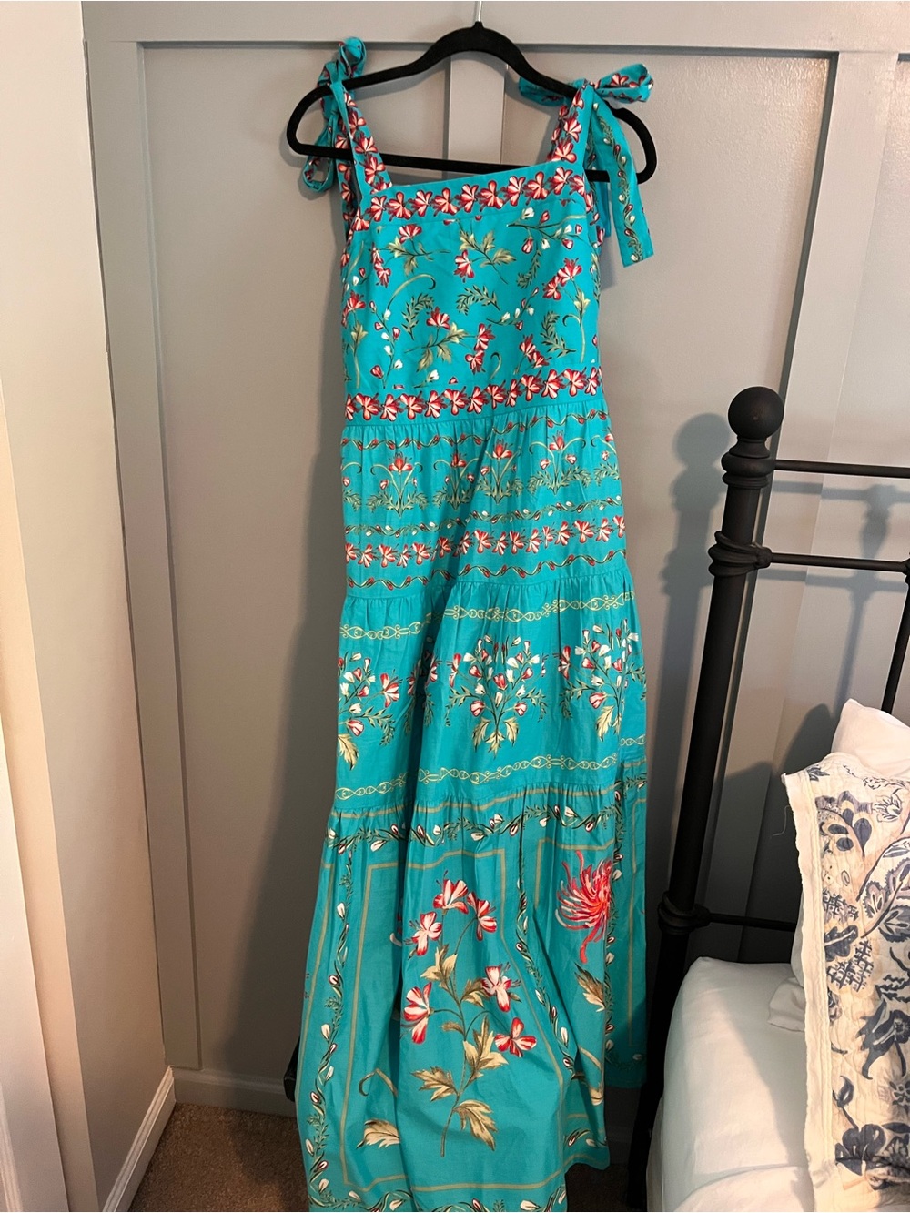 crown & ivy Turquoise Floral Tie-Shoulder Maxi Dress